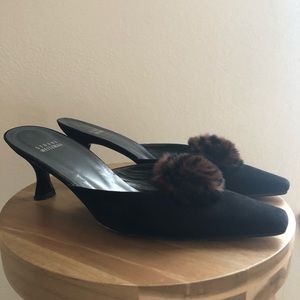 stuart weitzman black suede kitten heel mules